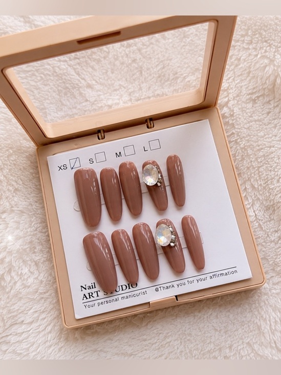 None Other - Neutral Nude Press-On Nail Set with Rhinestone Accent - 10 nails - Size XS